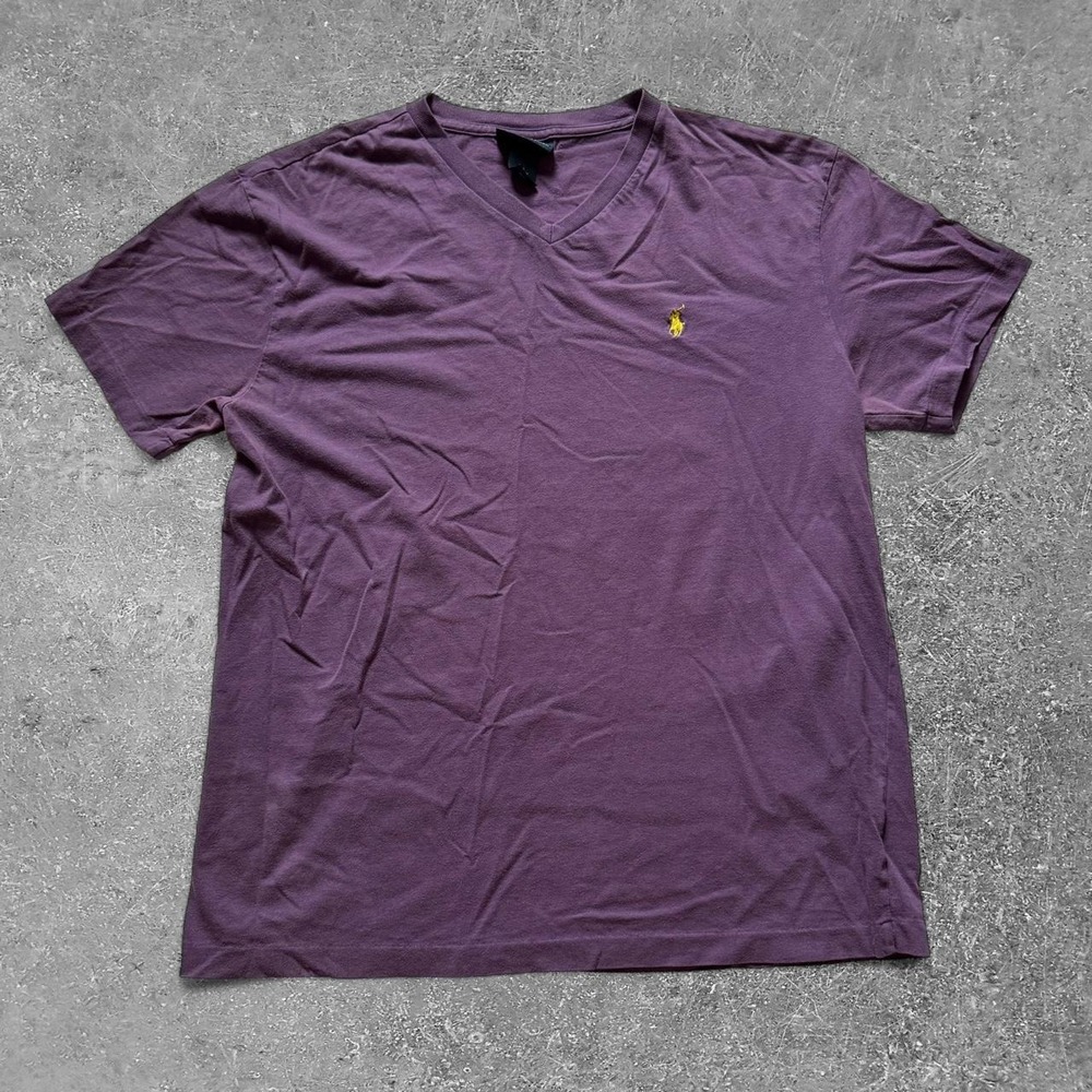 Polo Ralph Lauren Mens V Neck T Shirt Purple Cotton Short Sleeve Pony Logo M